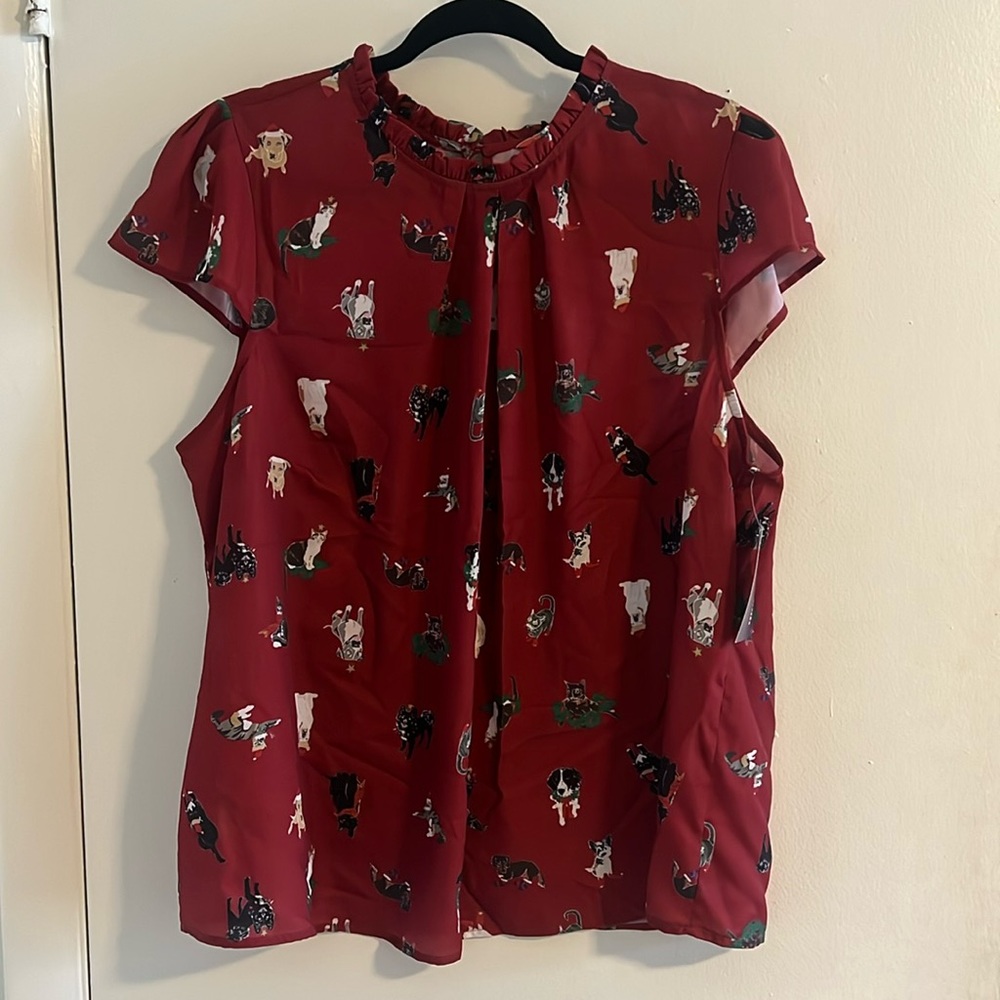 Fancled Flair Cap Sleeve Blouse holiday animals-repost previous order canceled